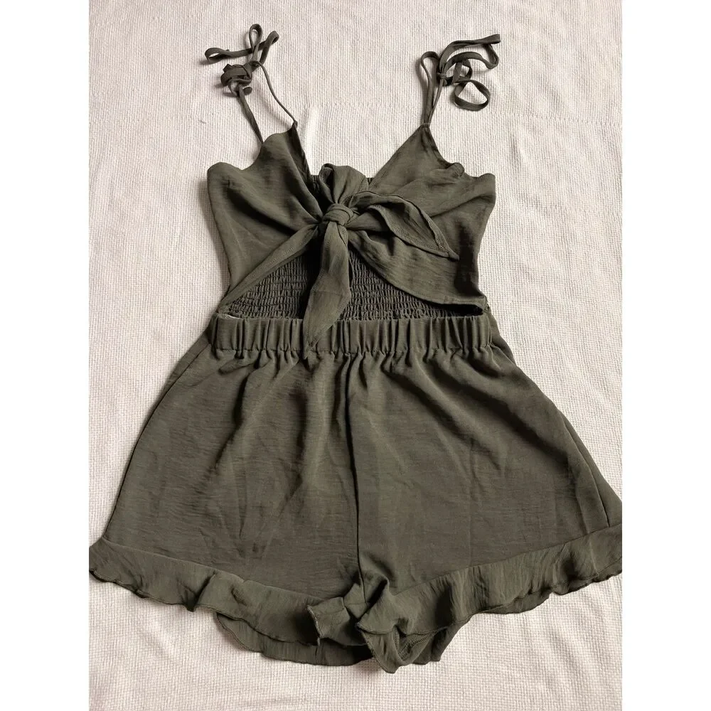 SHEIN Olive Green Smocked Strap Romper